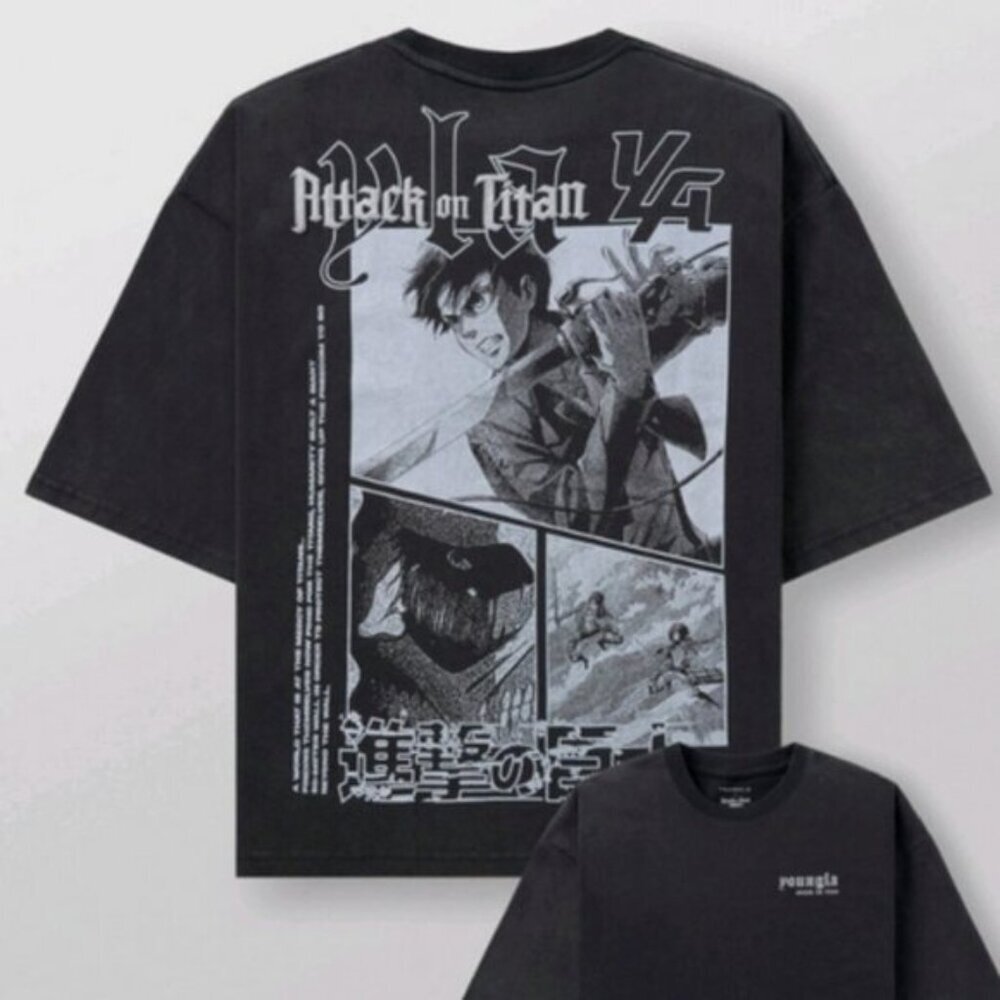 YOUNGLA x Attack On Titan First Battle #4186 Men's Cropped T Size L Black